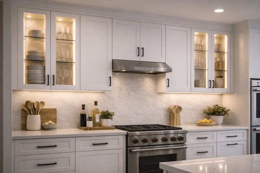 Side Lit in cabinet lighting using LED tape